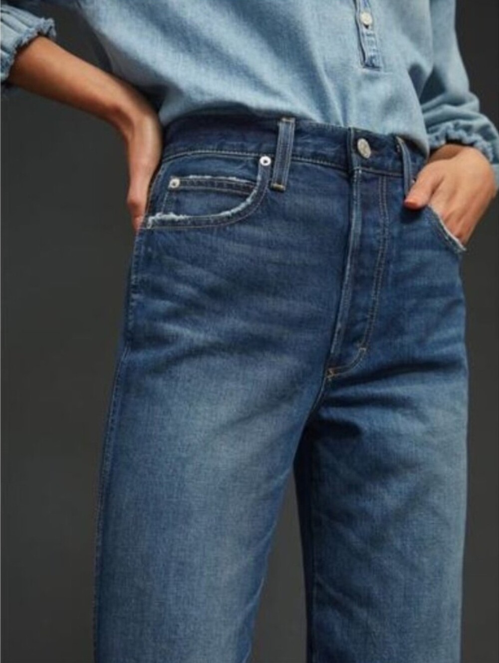 AMO Layla High Rise Relaxed Straight Leg Button Fly Jeans Pride Wash Size 28